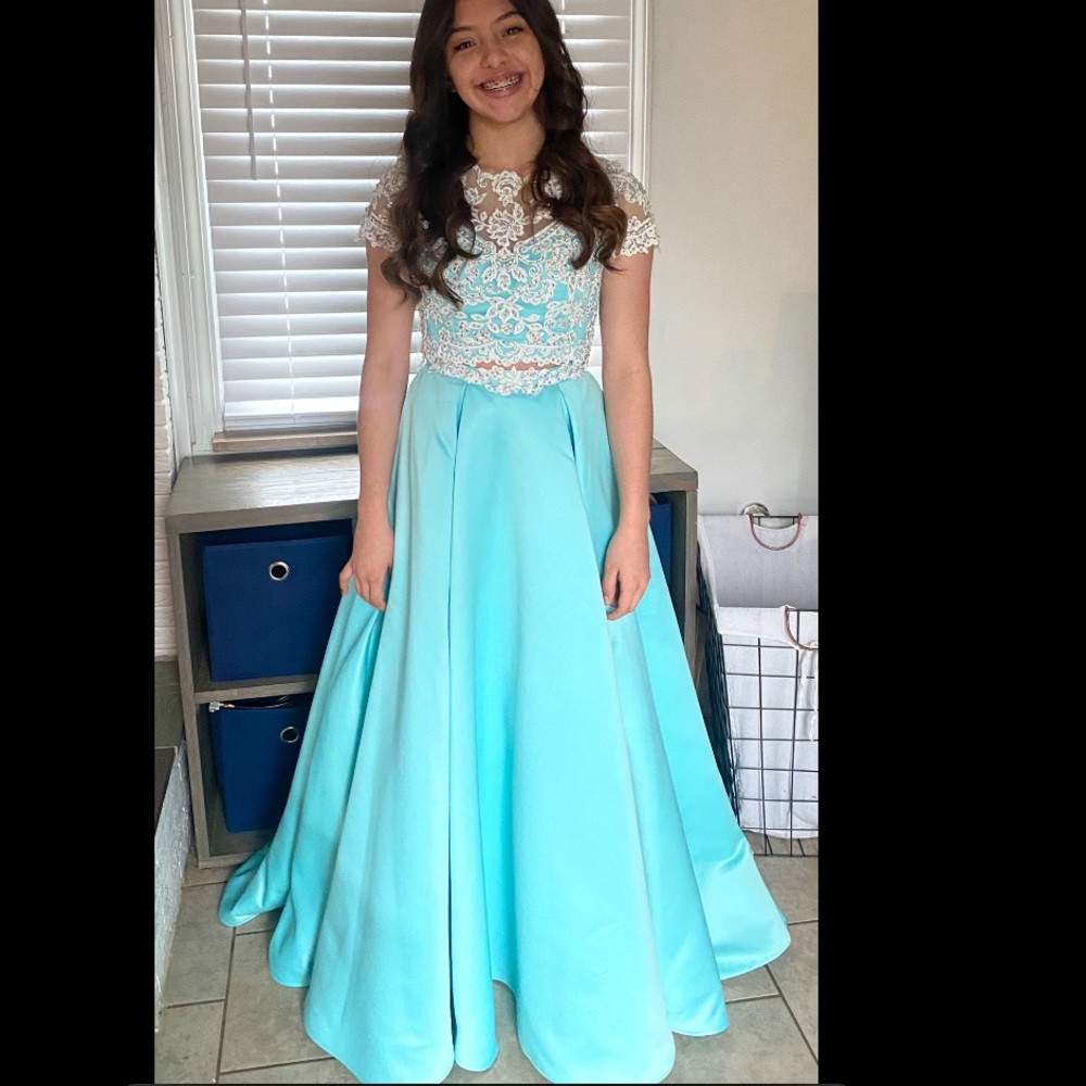 Will Be Available soon-Morilee Turquoise Two Piece Gown